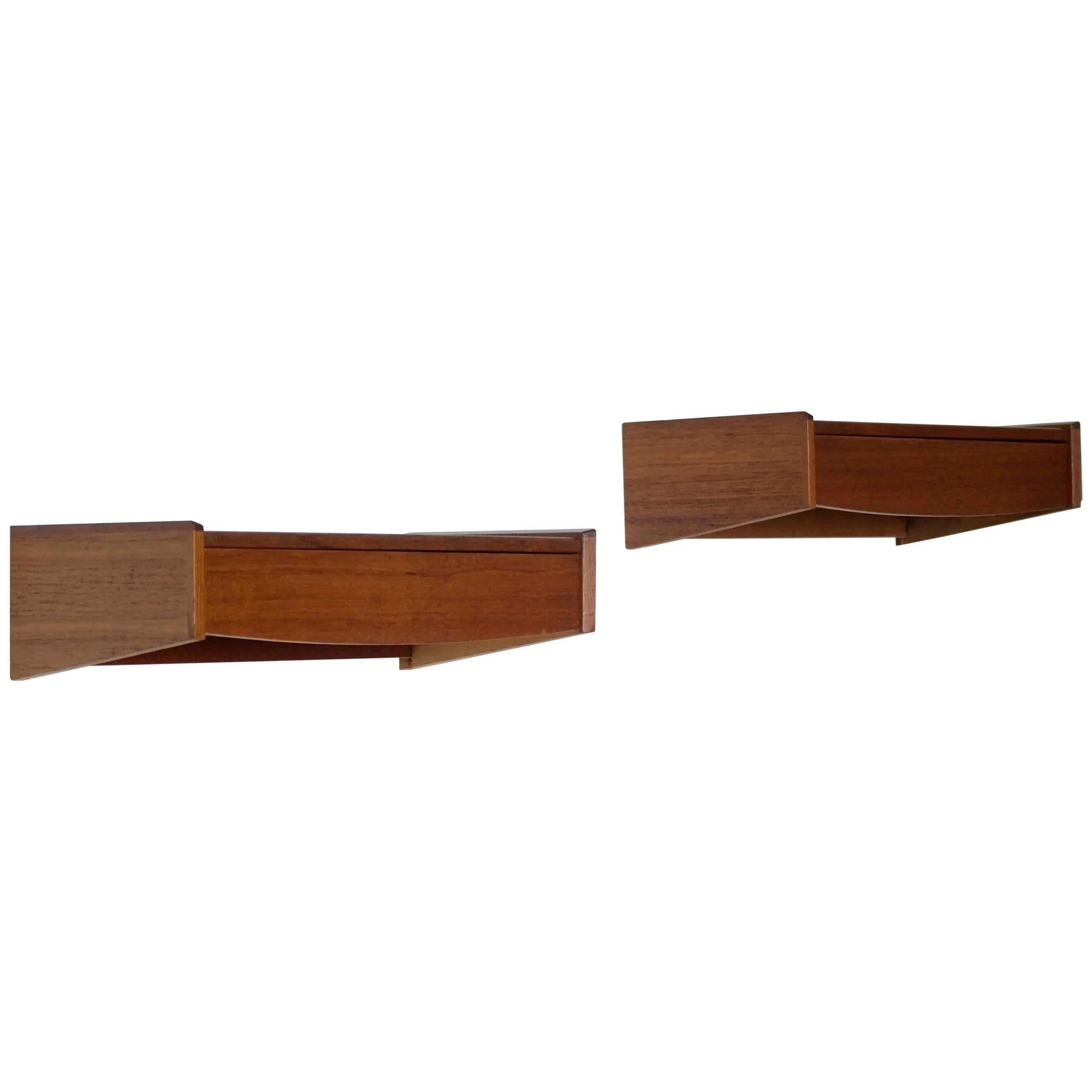 Pair of Arne Hovmand-Olsen Style Floating Nightstands or Shelves in Teak