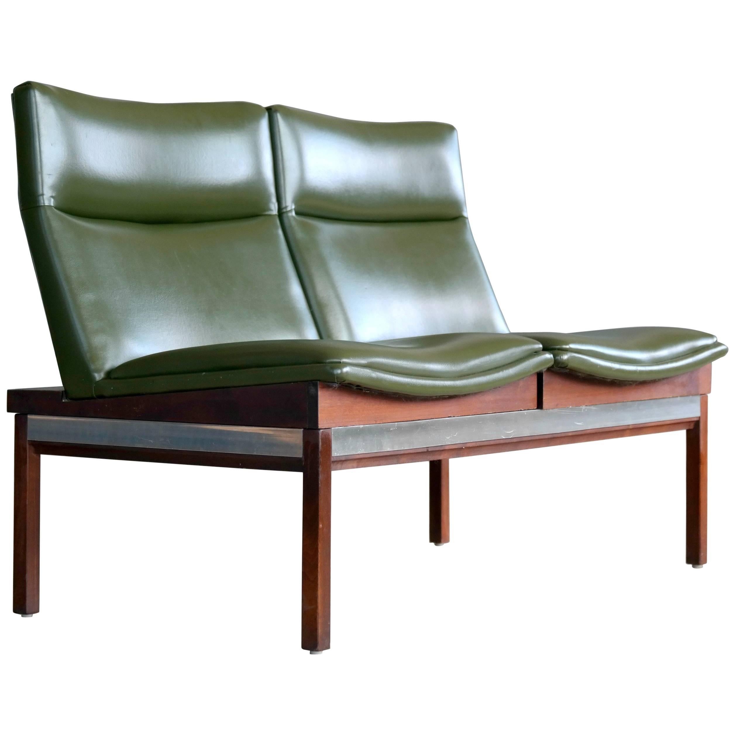 Arthur Umanoff Walnut and Aluminum Sofa or Bench for Madison Furniture, 1950s