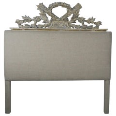Belgium Linen Headboard Made with 19th Century Carving