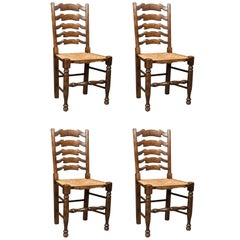 Set of Four Antique 'Wavy Line' Ladderback Dining Chairs, Edwardian, circa 1910