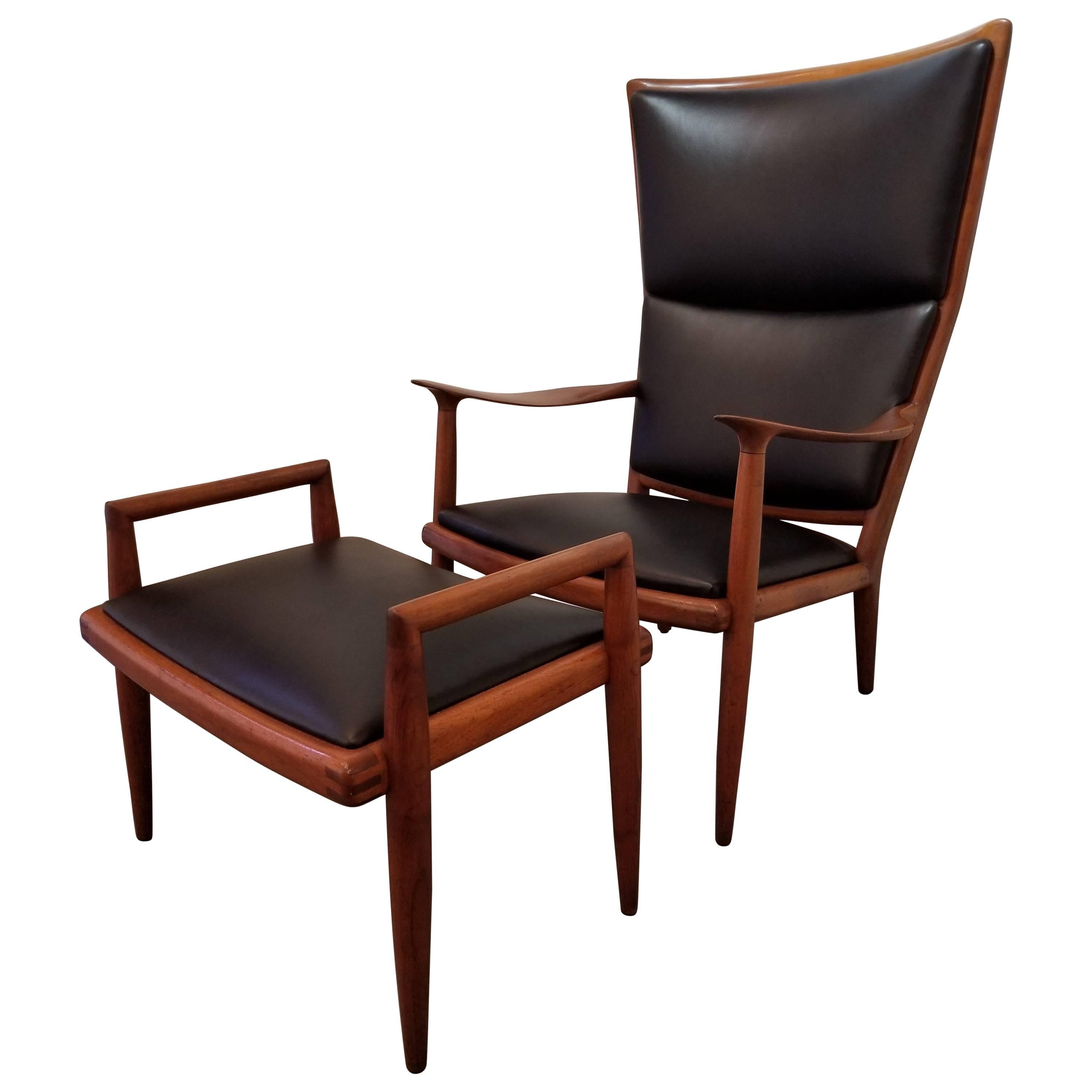 Sam Maloof Leather Lounge Chair and Ottoman For Sale
