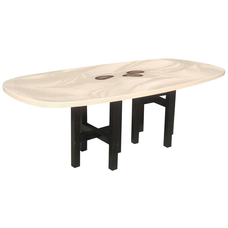 Jean Claude Dresse Signed Dining Table With Stone Inlay Top For Jean Claude Dresse Signed Dining Table With Stone Inlay Top For