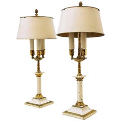 Pair of Tall Louis XVI Bouillotte Table Lamps with Tole Shades, 19th Century