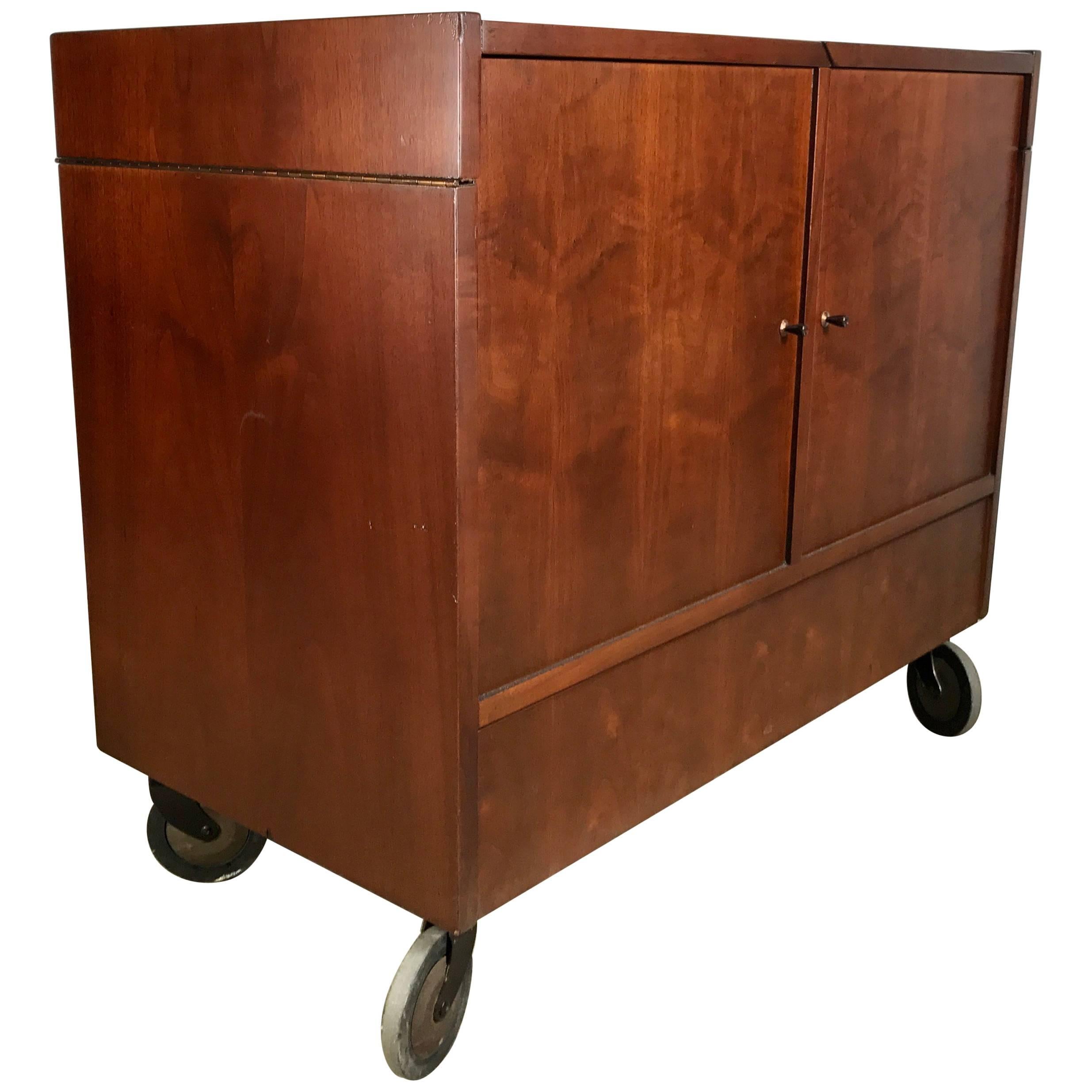 Classic Mid-Century Modern Portable Rolling Fold Out Bar Cart
