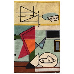 Modernist Abstract Hand-Loomed Rug or Wall Hanging, after Picasso