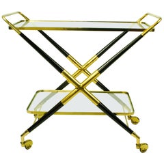 Italian Midcentury Brass and Glass Serving Trolley or Bar Cart by Cesare Lacca