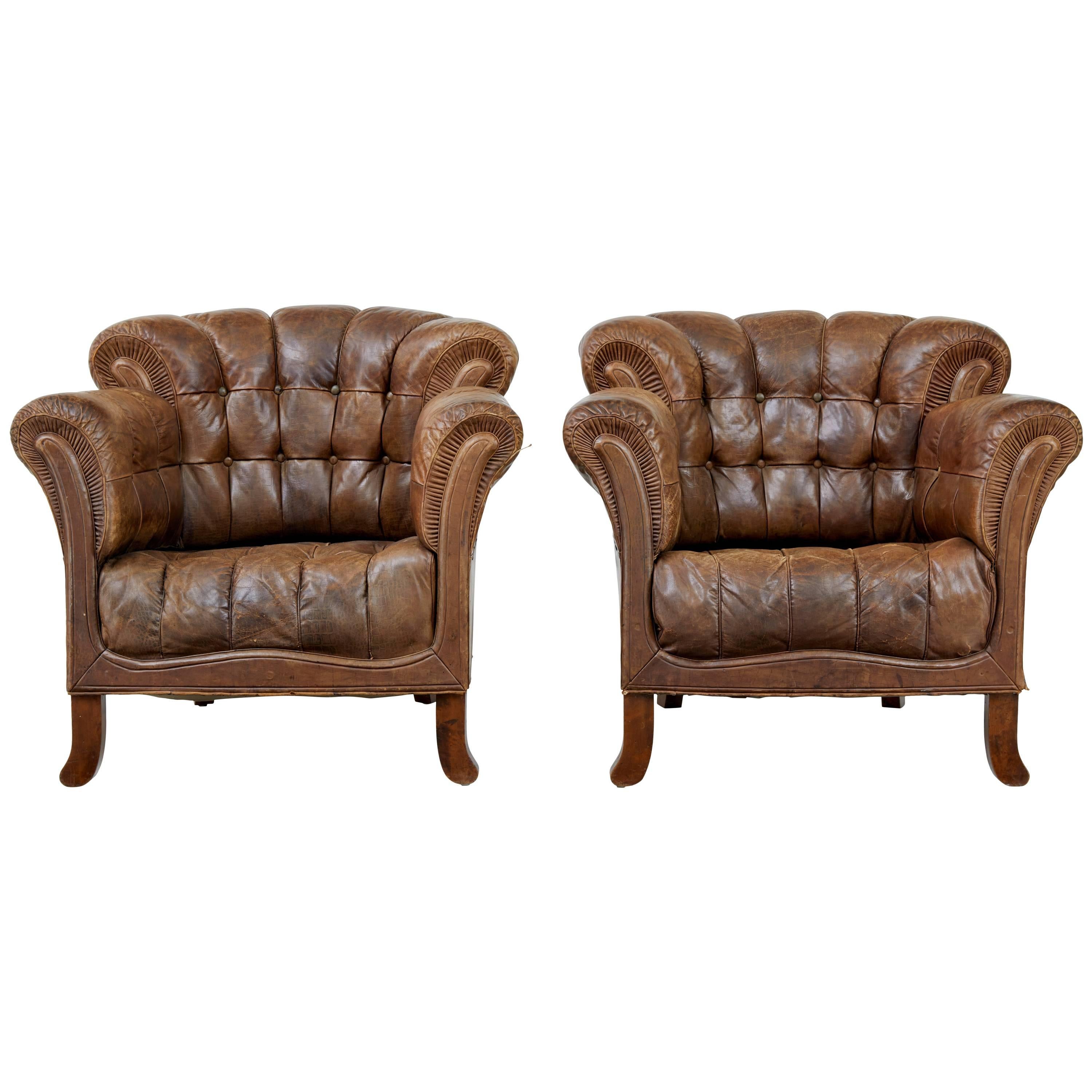 Pair of Early 20th Century Leather Armchairs