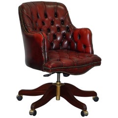 Bevan Funnell Bosens Oxblood Leather Chesterfield Captains Chair