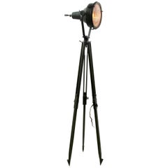 Dark Green Vintage Industrial Tripod Spot Light Wooden Legs Mirror Inside (2x)