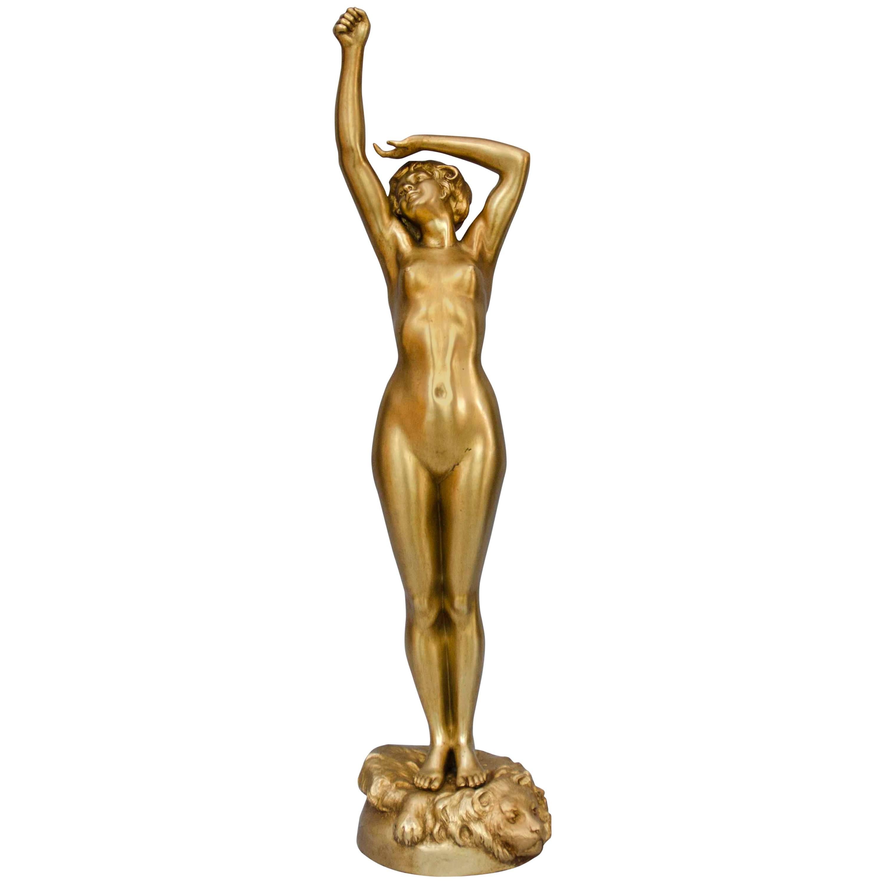 Art Nouveau Bronze Sculpture of a Naked Woman, Salammbo by Calendi Armando