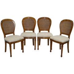 Cherry Wood Grand France Set of Four Berger Rattan Dining Chairs