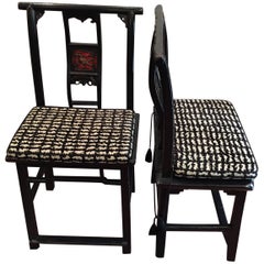 19th Century Black and Red Lacquered Qing Dynasty Side Chair