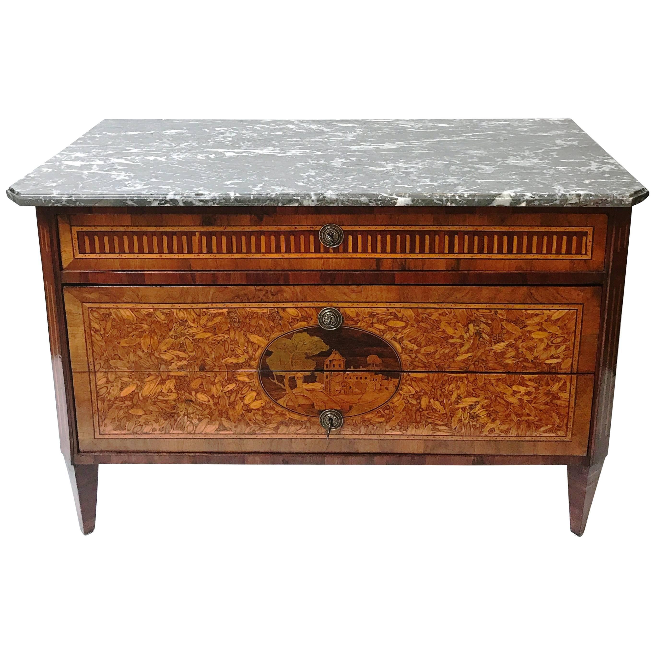 18th Century Italian Oyster Veneered Commode in the Manner of Maggiolini For Sale