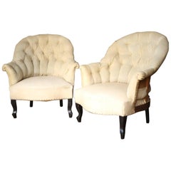 Pair of 19th Century Napoleon III Curvedbacked Buttoned Armchairs