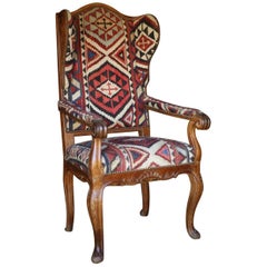 18th Century Dutch Wingback Armchair in Kilim Upholstery