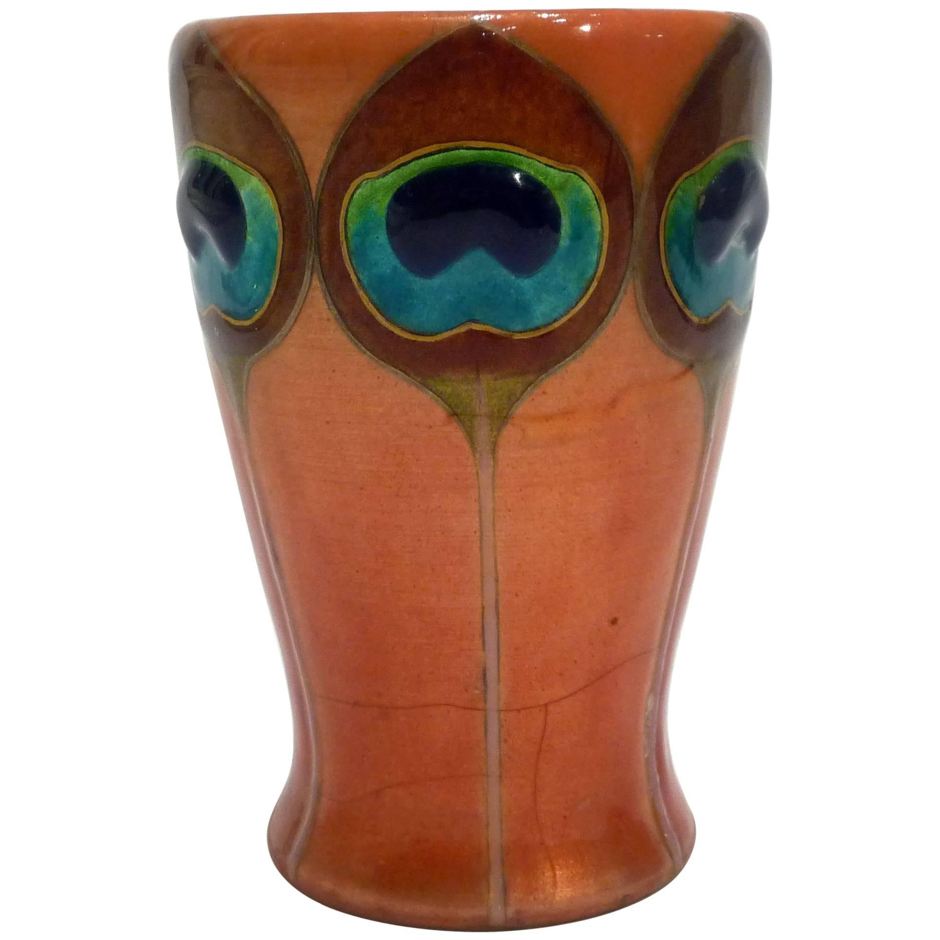 Georges Jean, Art Nouveau Polychrome Enamel Vase, Signed For Sale