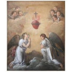 Large 18th-19th Century Oil on Canvas Sacred Heart
