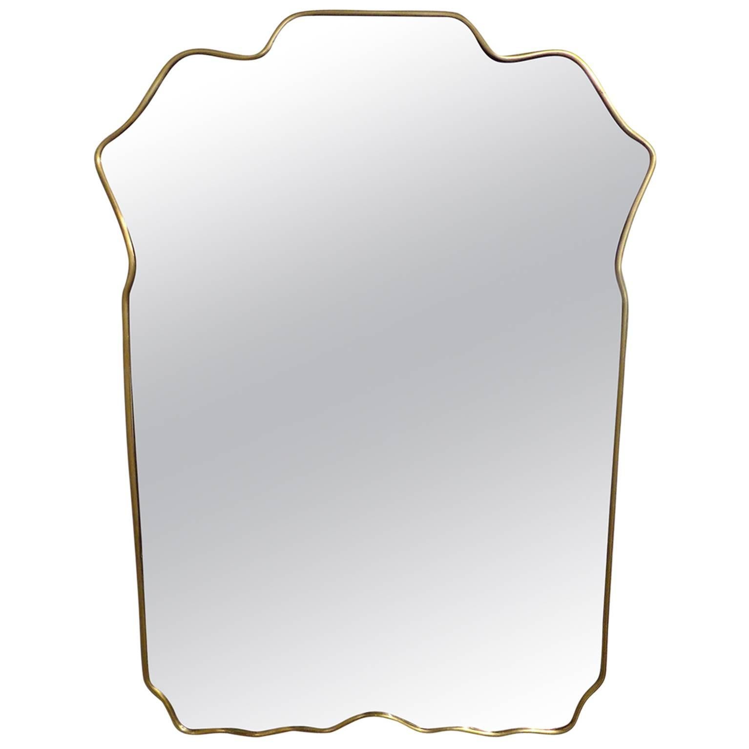 Huge Italian 1960 Free-Form Brass Mirror