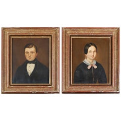 Pair of 19th Century Naive Oil Painted Portraits