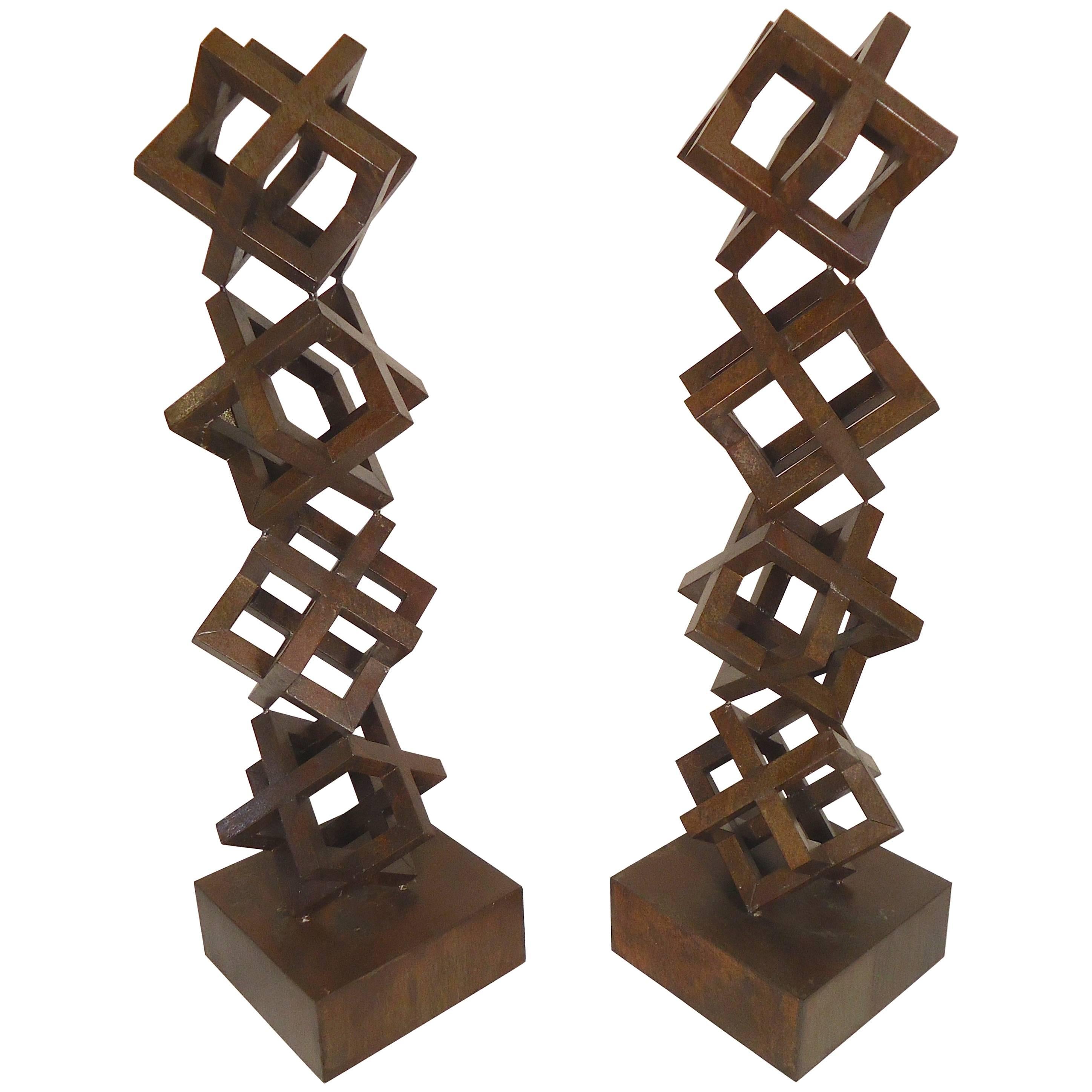 Pair of Iron Geometric Sculptures