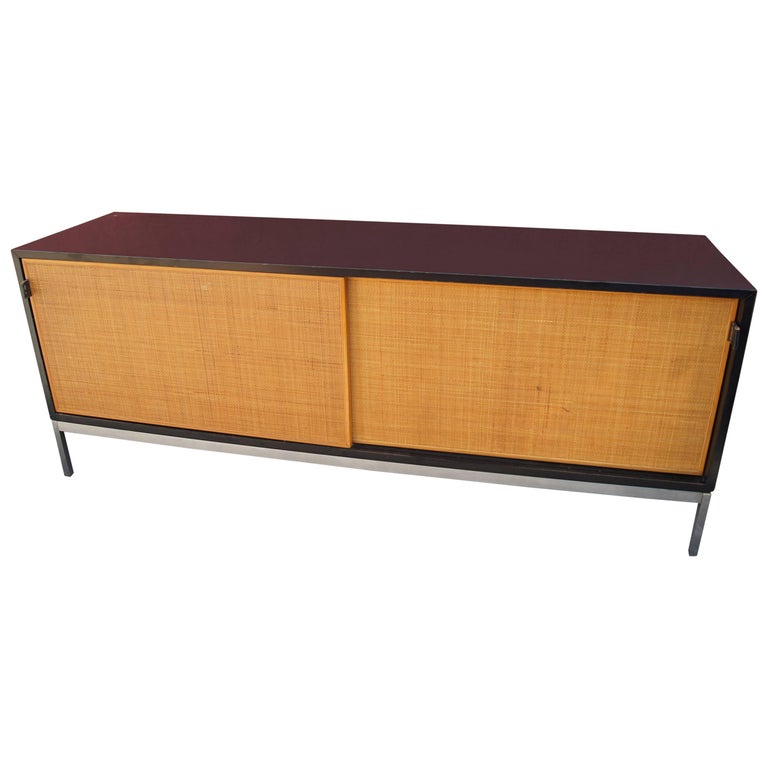 Credenza with Cane Doors and Black Laminate Case by Florence Knoll For