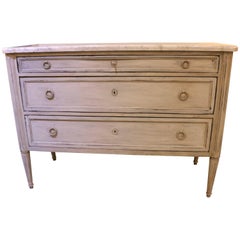 Louis XVI Style Painted Chest of Drawers with Carrera Marble Top, circa 1940