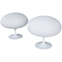 Pair of Vintage White Mushroom Lamps by Bill Curry for Laurel