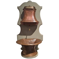 Used French Copper Lavabo with Brass Accents on Later Board, 18th Century