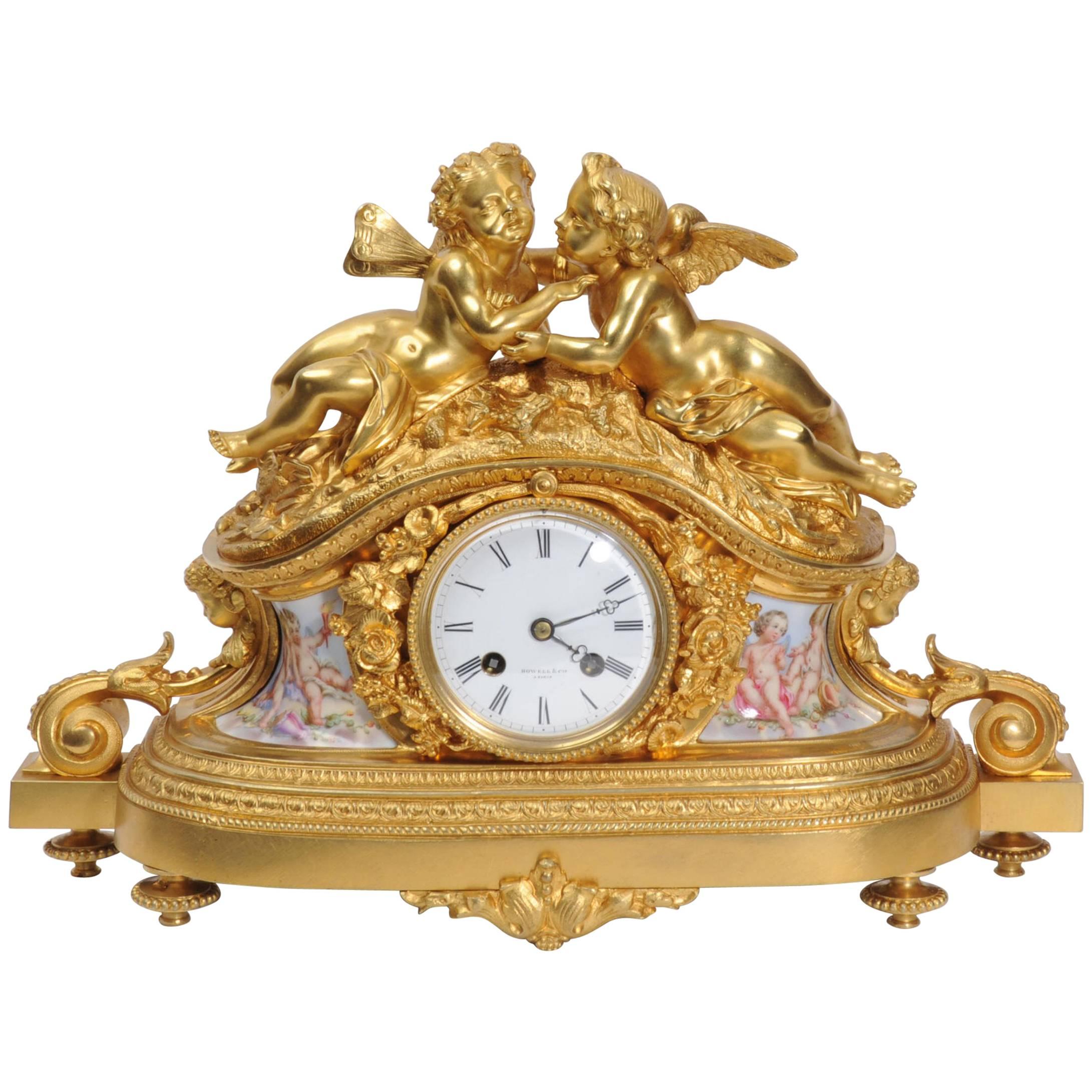 Fine and Early Ormolu and Porcelain Clock, Cherubs