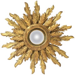 Antique French Gilt Sunburst or Starburst Convex Mirror