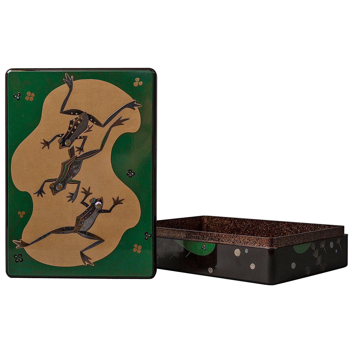 Japanese Lacquer Writing Box 'Suzuribako' with Frog Design