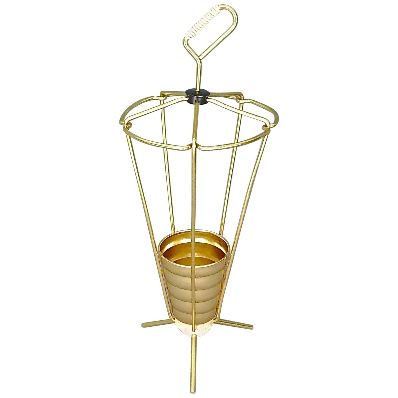 Midcentury Tripod Sputnik Umbrella Stand with Handle Golden White Black 1950s For Sale