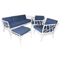 Four-Piece Metal Used Faux Bamboo Patio or Porch Set
