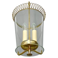 Rare Brass and Glass Pendant Two-Light Lantern, Style of Josef Frank, Austria