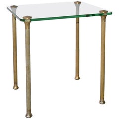 Retro Midcentury Maison Jansen Style Glass and Brass End Table