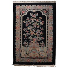 Antique Chinese Hand Knotted Nichols Floral Bonsai Carpet
