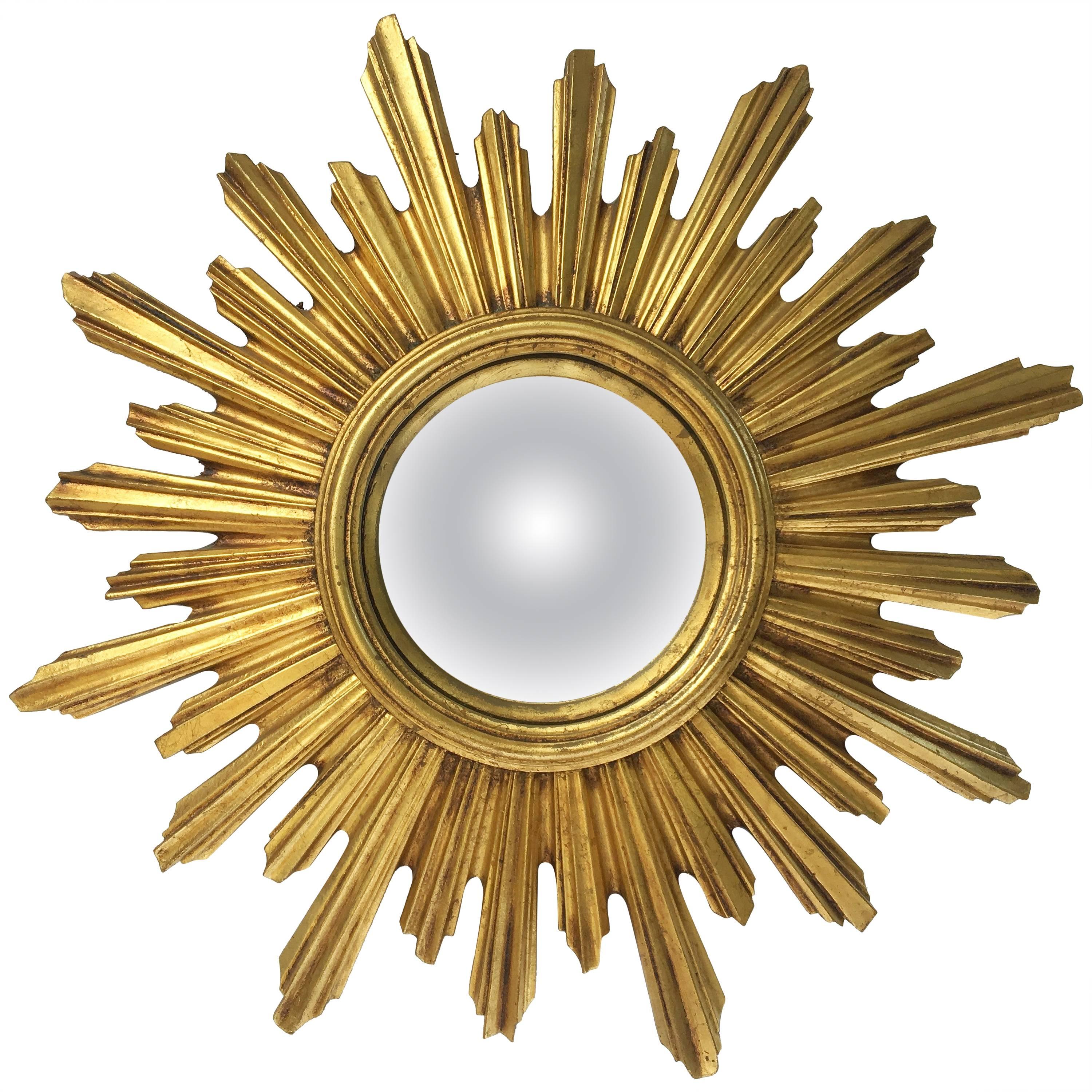 French Gilt Sunburst or Starburst Convex Mirror (Diameter 21 1/4)