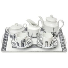 Italian Piero Fornasetti Porcelain Tea/Coffee Set Titled "Architettura"