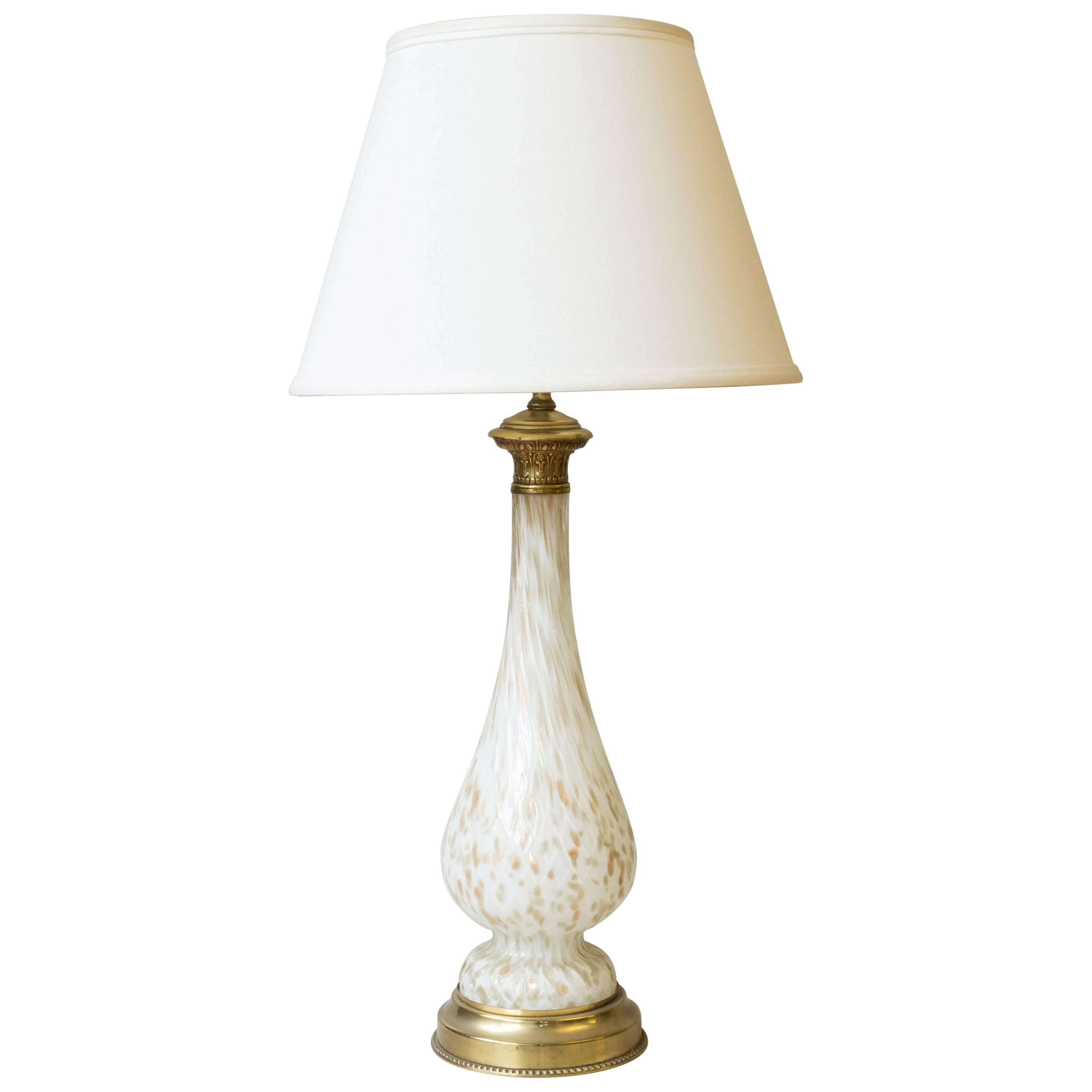 Italian Mid Century Gold Flecked Murano Table Lamp