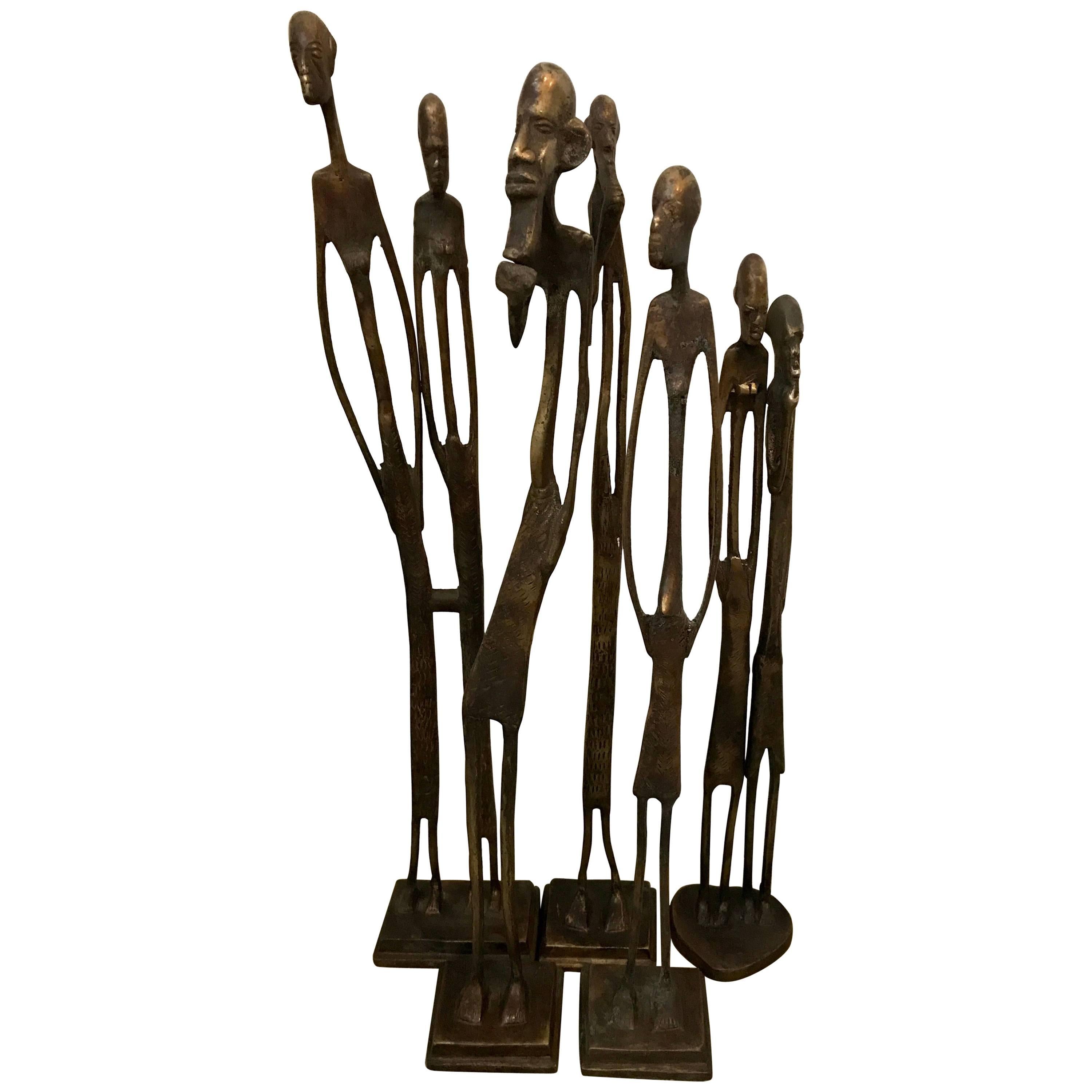 Five Brutalist Bronze Abstract Figural Sculptures, Mid-Century Modern