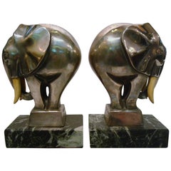 Art Deco Bronze Elephant Bookends Signed G. H. Laurent, France, 1920s