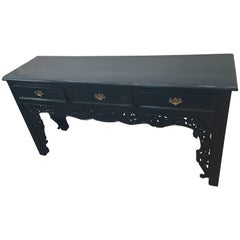 Midcentury Carved Three Drawers Lacquered Console Table