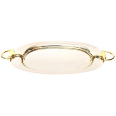 Gucci Rare Vintage Silver Plate, Brass Horse Bit Oval Tray with Handles Barware