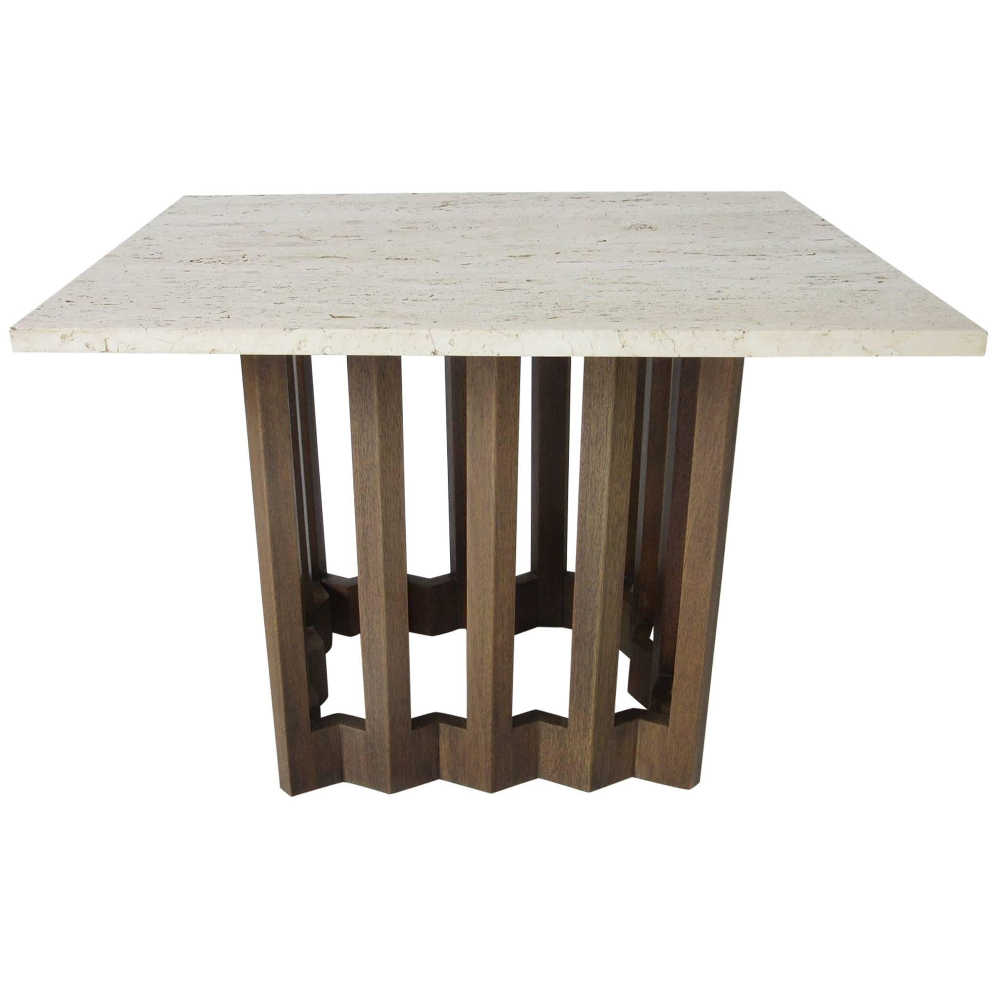 Italian MDC Marble and Sculptural Wood Based Side or End Table
