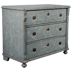  Large Antique Chest of Three Deep Drawers with Blue/Gray Paint
