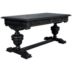 Antique Hand-Carved Library Table Desk from Denmark Painted Black