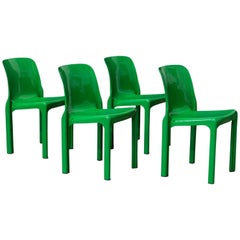 1969, Vico Magistretti for Artemide, Set of Four Apple Green Selene Chairs