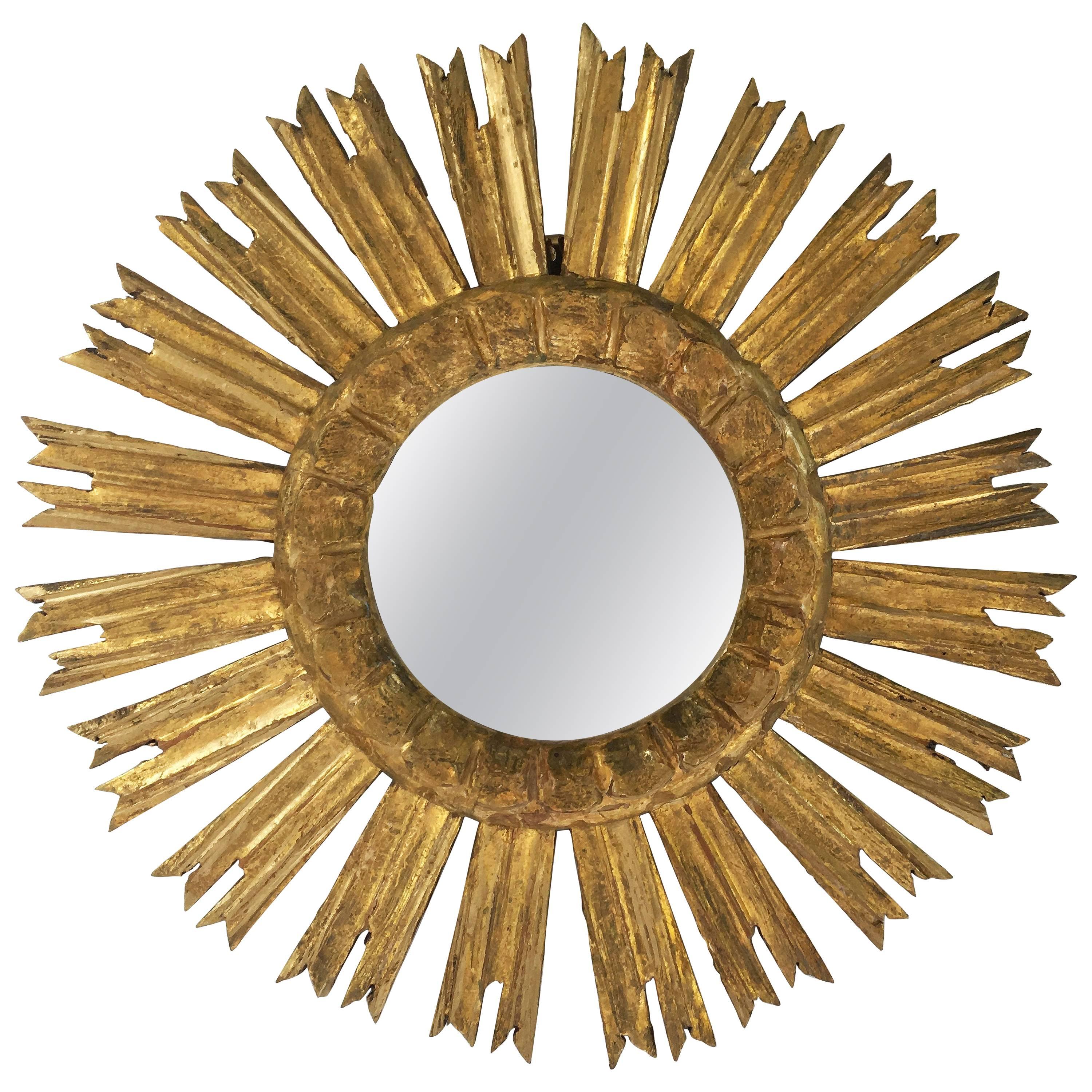 French Gilt Sunburst or Starburst Mirror (Diameter 16 1/2)