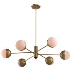 Brass and Frosted Glass Globe Chandelier, circa 1960