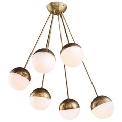 Brass and Frosted Glass Ceiling Lamp, circa 1960